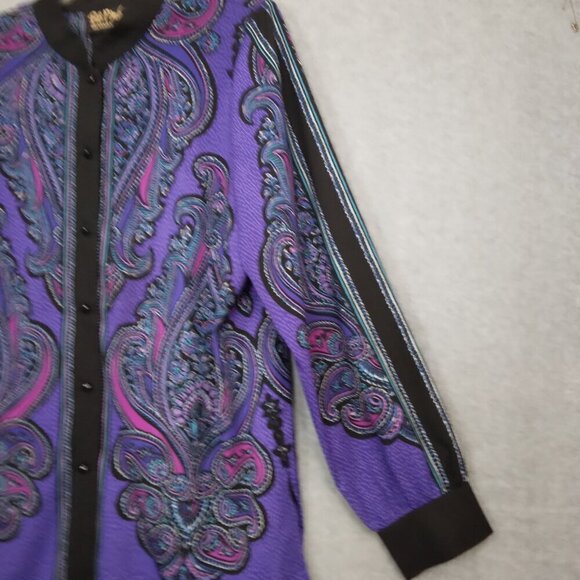 Bob Mackie | Purple Paisley Button Down Blouse | Size L - Picture 3 of 7